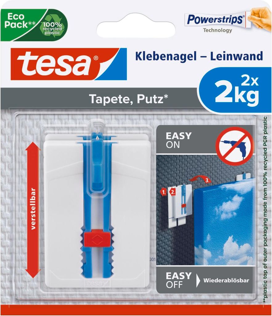 tesa Leinwand Klebenagel selbstklebend Tapeten Putz höhenverstellbar 2 Stück