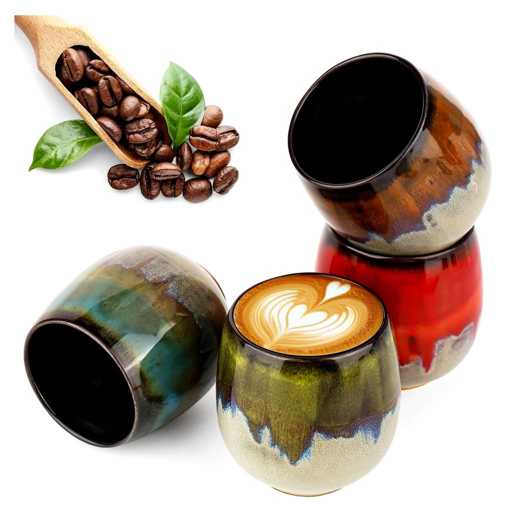 Espressotassen Set 4 x 100ml, Handgefertigte Porzellan Kaffeetassen, Dickwandige Keramik Espressotassen für Espresso, Mokka, Macchiato, Tee