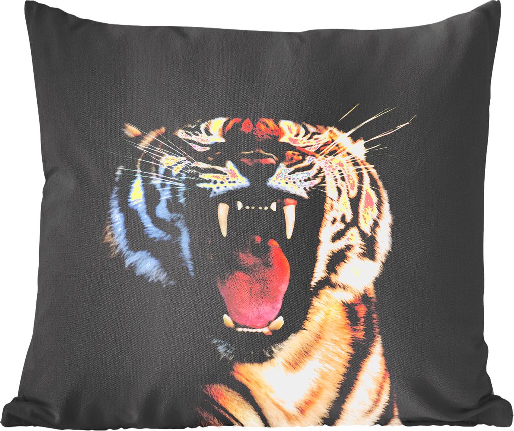 MuchoWow Zierkissen Sofakissen Wohnzimmer Dekokissen 60x60 cm Tiger - Zähne - Schwarz - Sitzfläche - Foto Polster