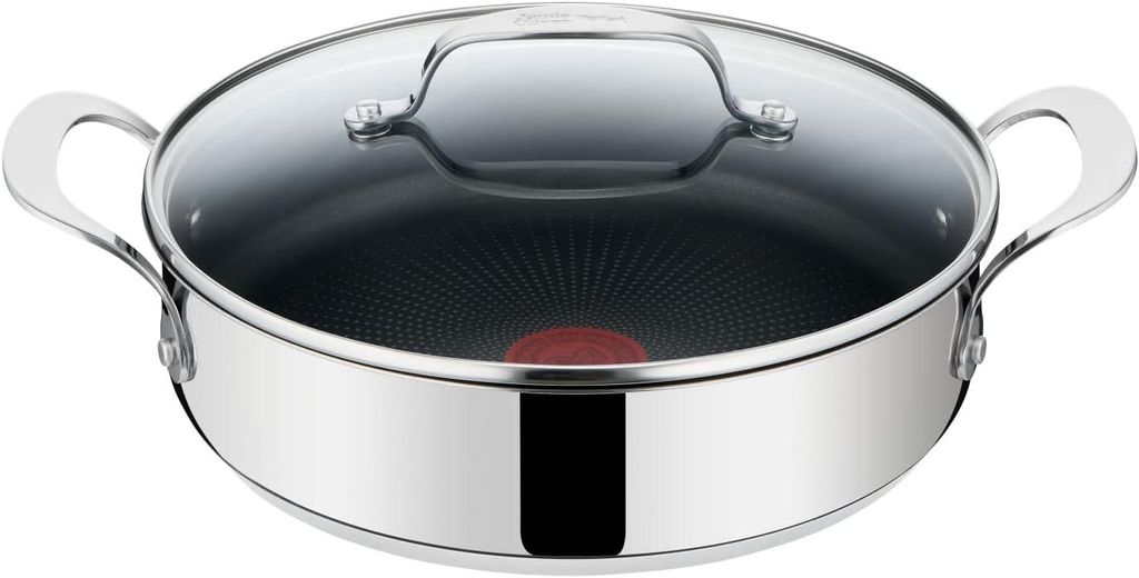 Tefal E30 Jamie Oliver Servierpfanne 25 cm Induktion mit Deckel 2 tlg. mit 2 Seitengriffen Servier-Pfanne Antihaft, Edelstahl, Spülmaschinenfest