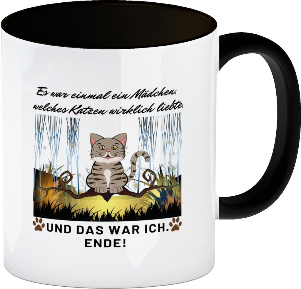 Katzen Märchen Kaffeebecher in schwarz für Katzenliebhaberin