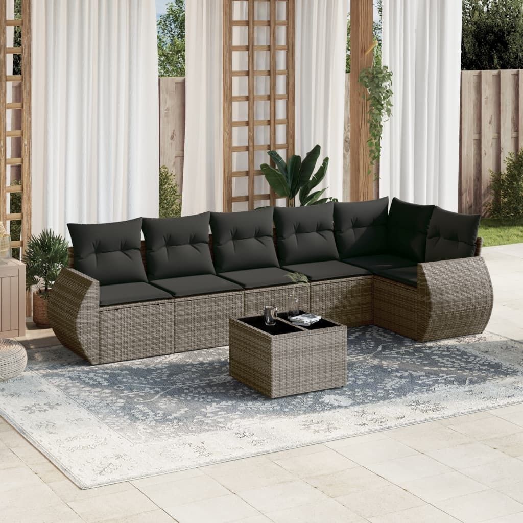 Maison Exclusive - 7-tlg. Garten-Sofagarnitur mit Kissen Grau Poly Rattan