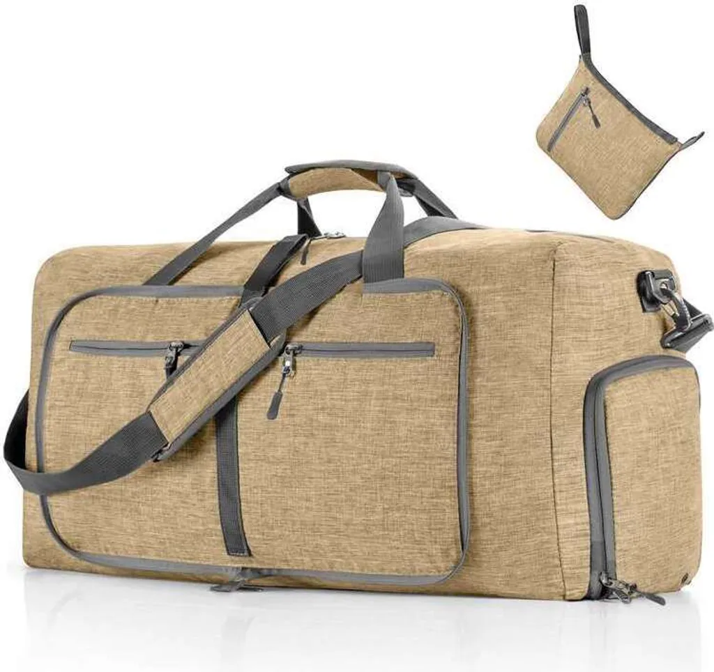 Borsa da Viaggio 85L Pieghevole Beige - Elegante Borsone XL Unisex