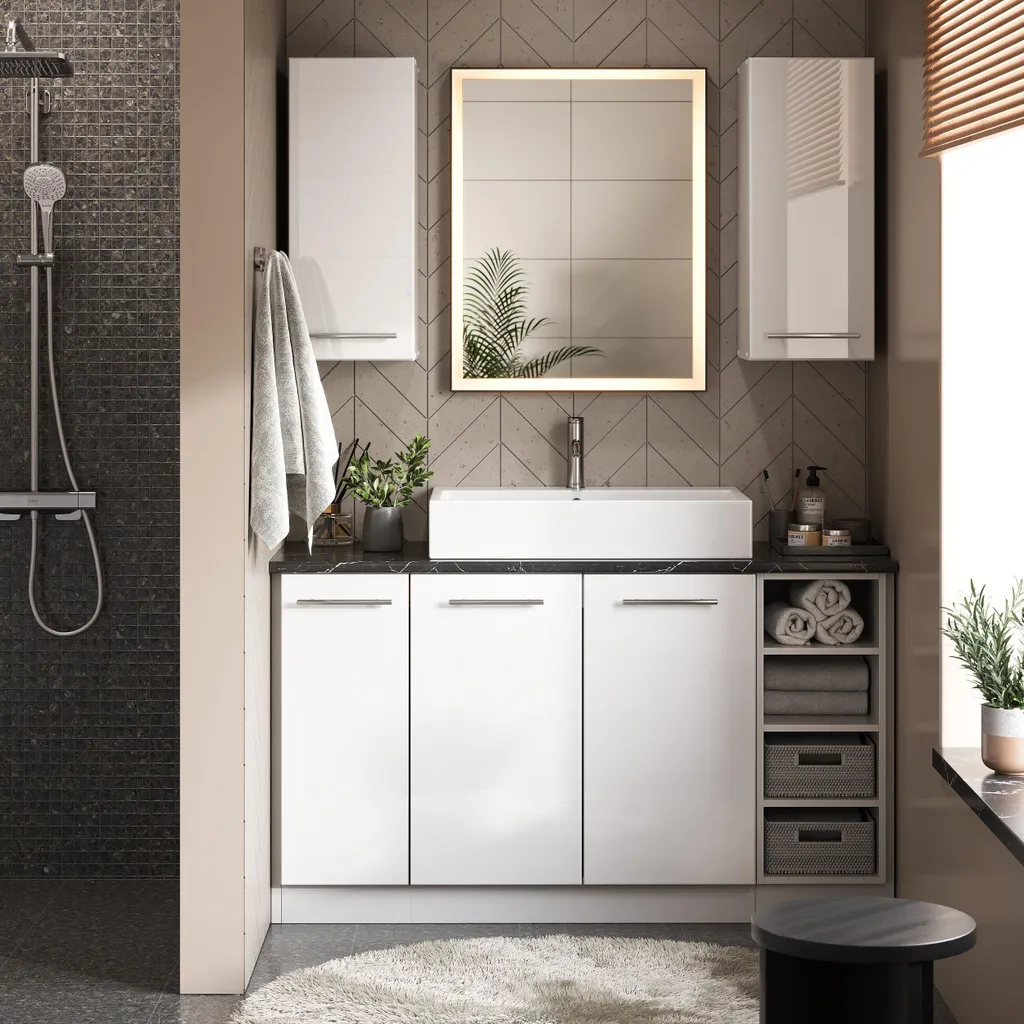 Mobiletto Pensile 60x40 Vicco Fame-Line Bianco Lucido Design Moderno - 4