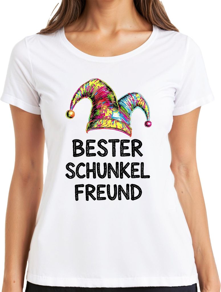 Bester Schunkel Freund Karneval Fasching Narr bunt Retro lustig Damen T-Shirt, Weiß, S