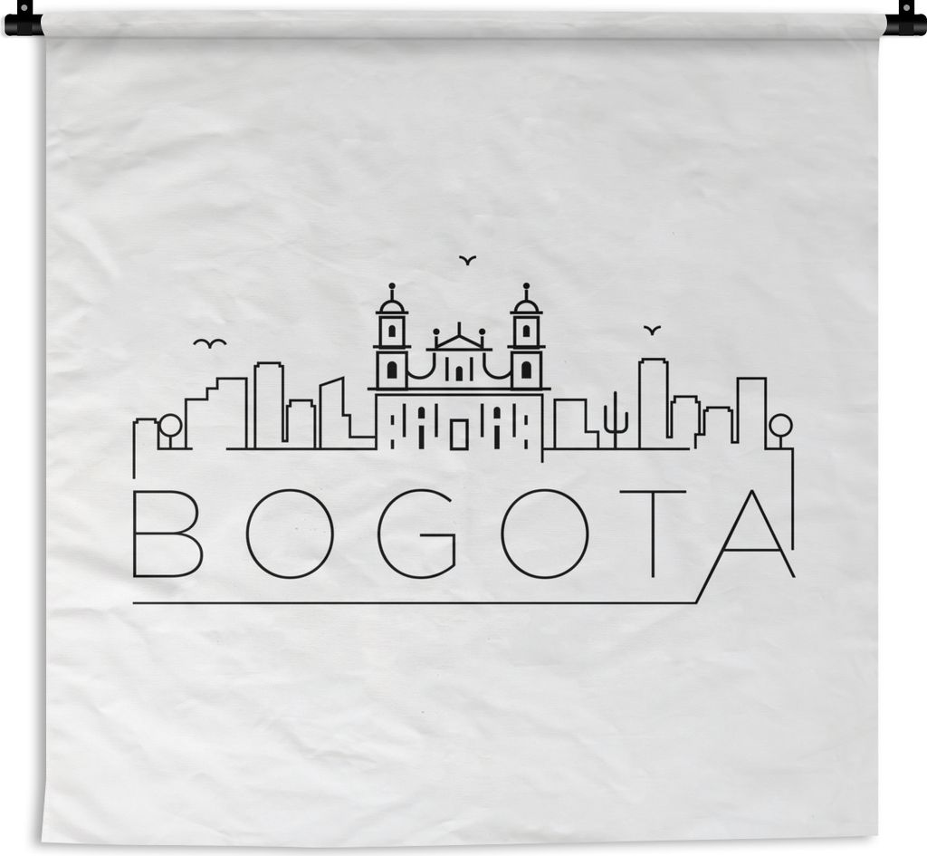 MuchoWow Wandteppich Wandbehang Skyline "Bogota" schwarz auf weiß 150x150 cm Tapisserie Dekoration Wandtuch - Wohnaccessoires - Modernes