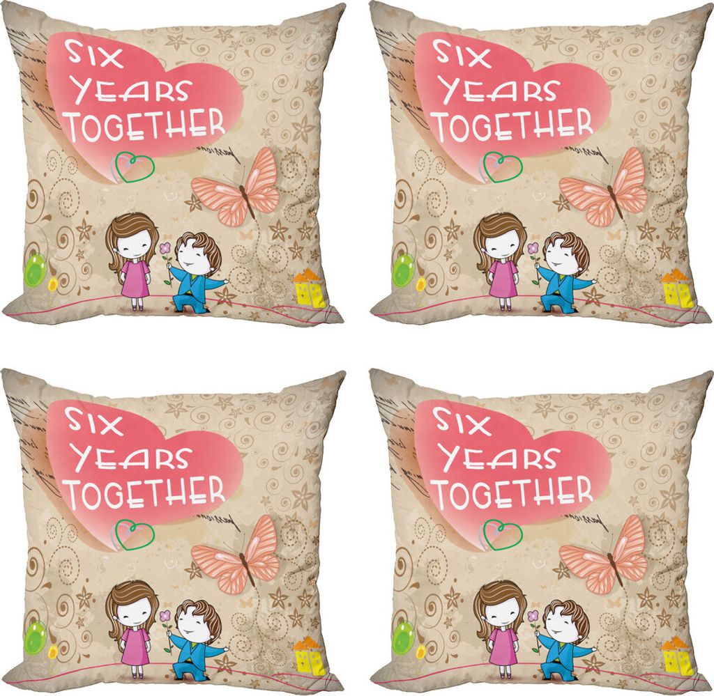 ABAKUHAUS Liebe Kissenbezug Set (4 Stück), 6 Jahre zusammen Wörter, Moderner Doppelseitiger Digitaldruck, 50 cm x 50 cm, Mehrfarbig