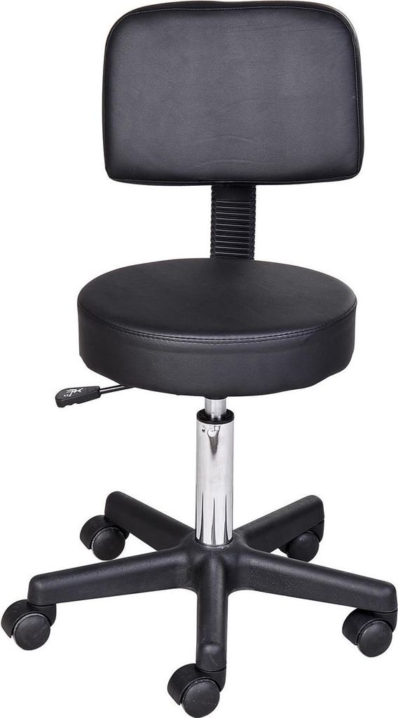 Rollhocker höhenverstellbar mit Rückenlehne Drehhocker 72-84 cm Arbeitshocker 360° drehbar Bürohocker für Büro Salon Massage Spa Schwarz