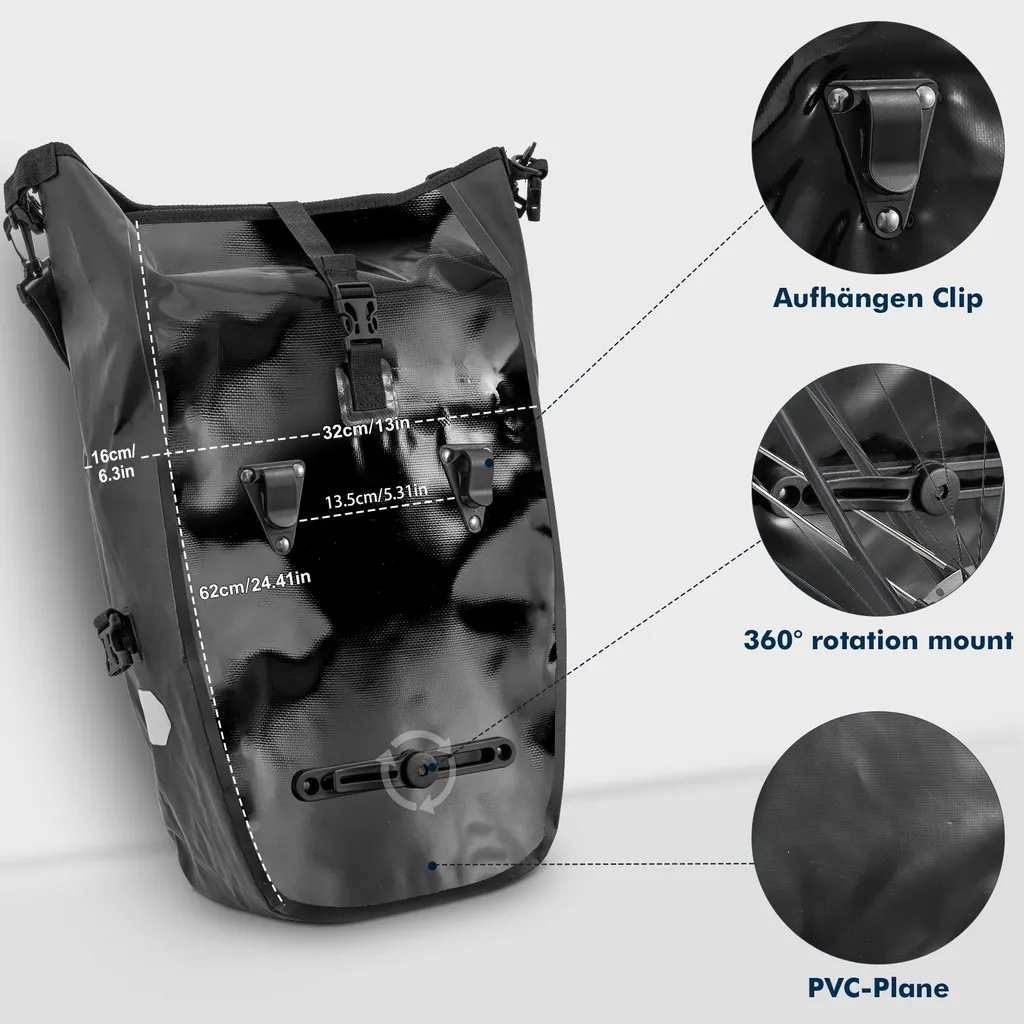 Sacoche de vélo pour vélotaf et courses étanche grand format noire - 2