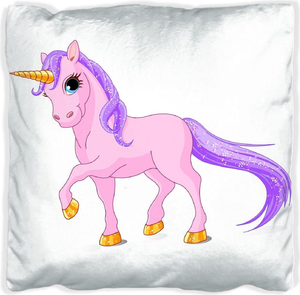 Wallario Premium Kissen, weiche Oberfläche, mit Motiv Einhorn in rosa mit Schweif in lila, Größe: 30 x 30 cm, mit weißer Rückseite