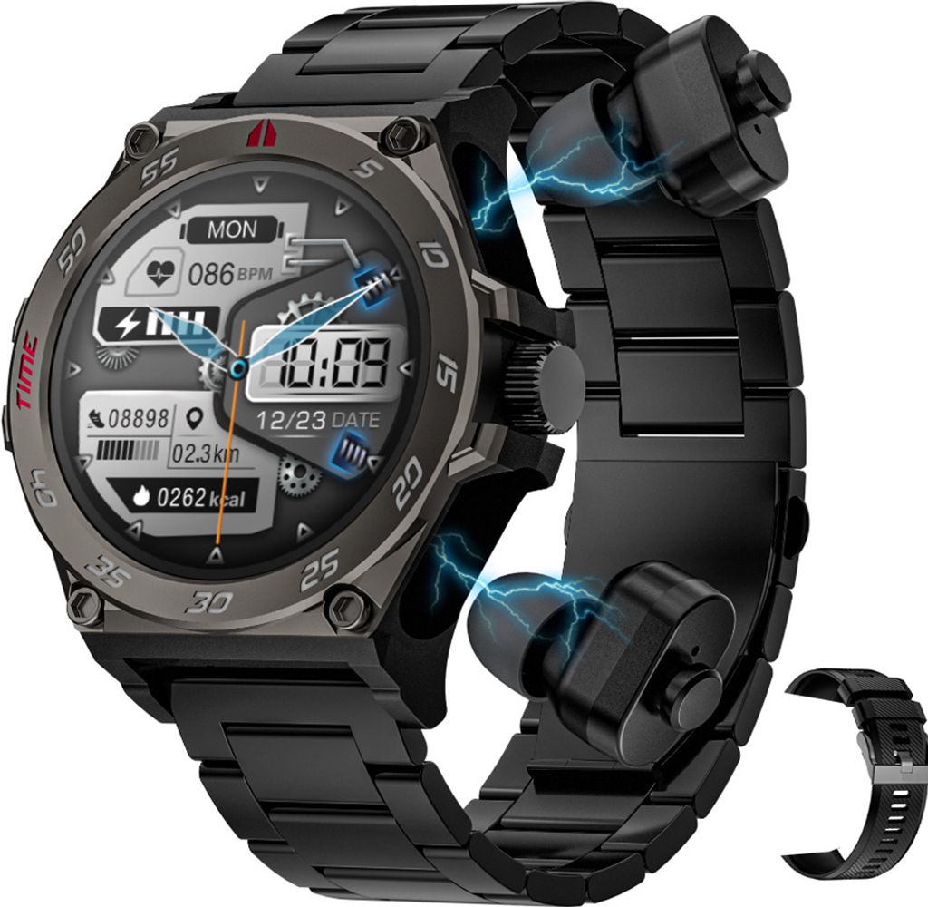 Smartwatch mit Ohrhoerern, 1,53-Zoll-IPS-High-Clear-Bildschirm, Sport-Gesundheitsueberwachung, Schlafmonitor-Uhr, IP67 wasserdicht, BT5.0 TWS-Ohrho...