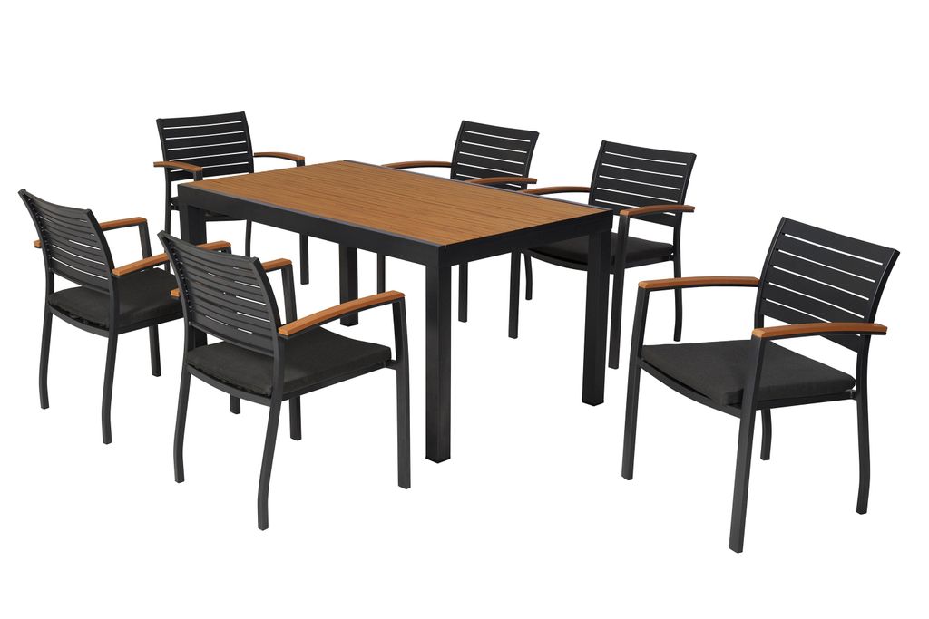 Merxx Gartenmöbel Set Astros 13tlg., 6 Stapelsessel inkl. Kissen, Tisch 150 x 90 cm- Aluminium/Kunststoff