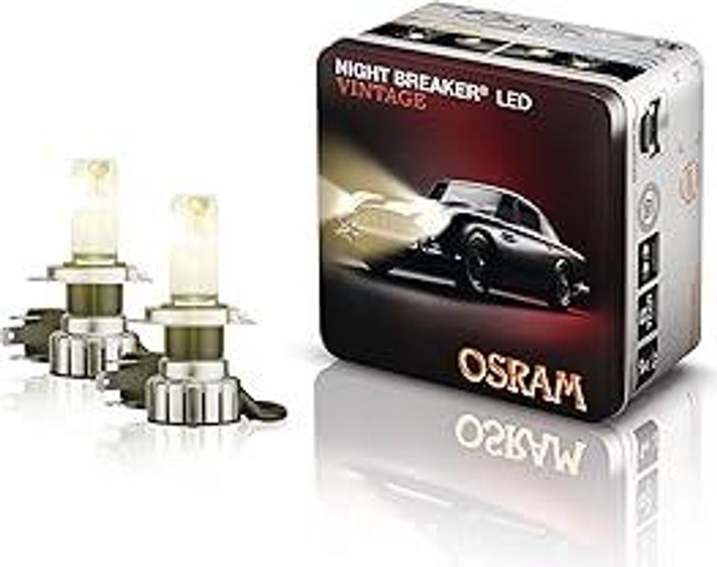 OSRAM NIGHT BREAKER LED VINTAGE H4 + R2 Adapter, 3000K, warmweiße Farbtemperatur, bis zu 330% mehr Helligkeit, Gelb