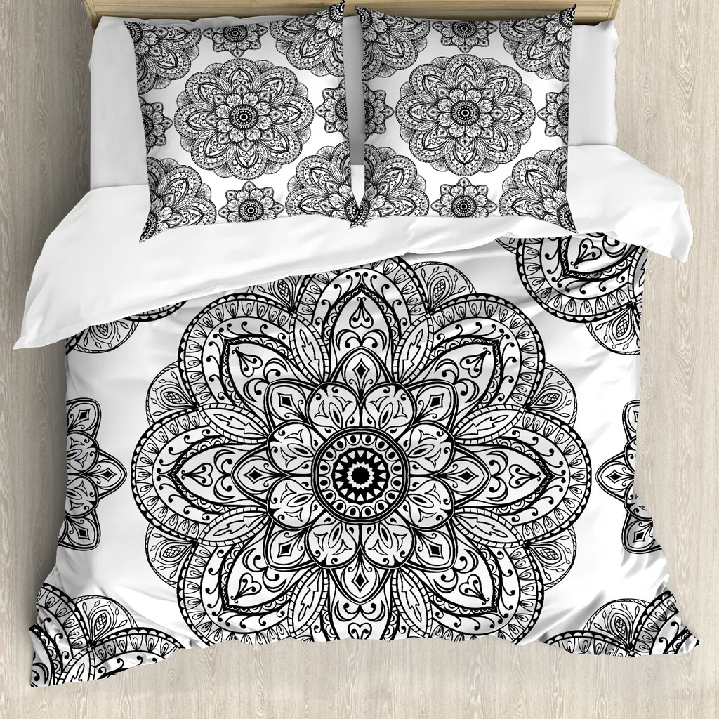 Copripiumino ABAKUHAUS Mandala 155x220 Nero - Microfibra Antiacaro