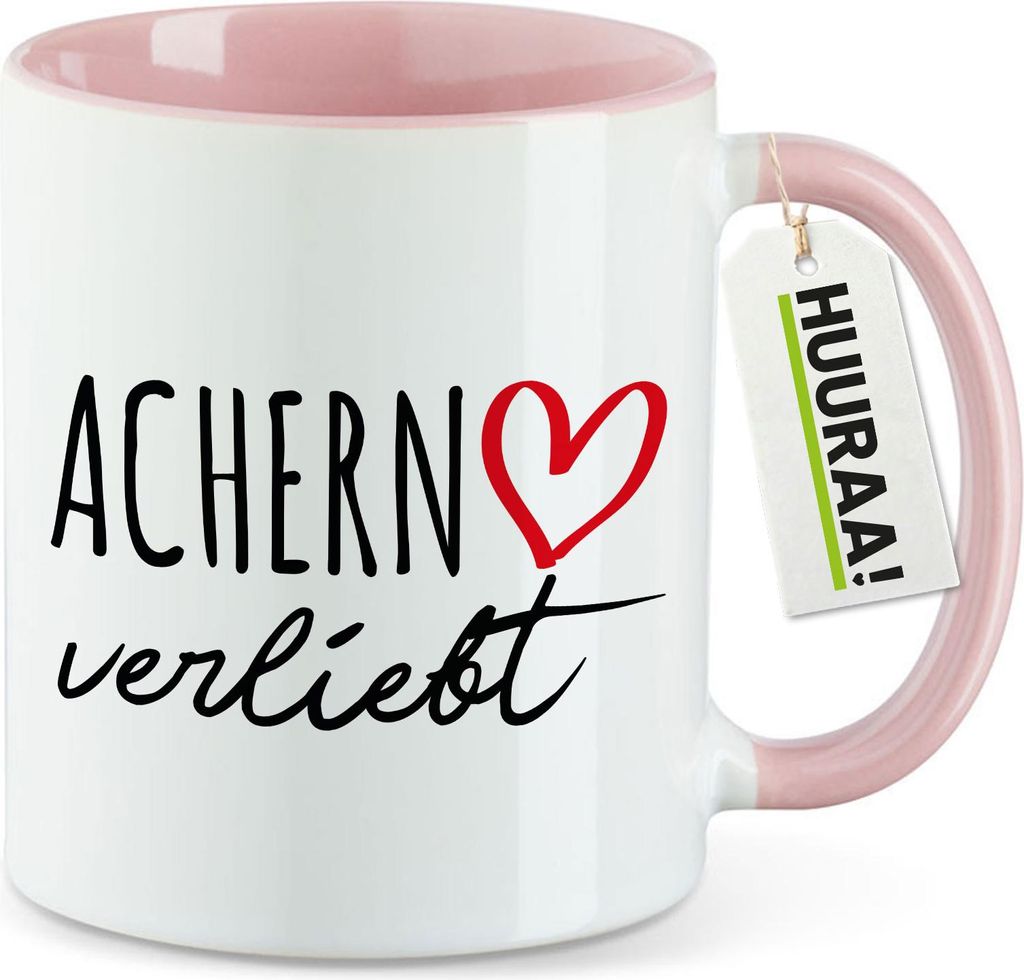 Huuraa Kaffeetasse Achern verliebt 330ml Rosa Keramik Kaffeebecher Geschenkidee