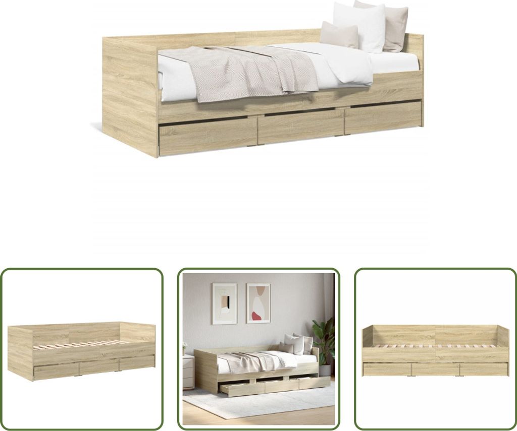 The Living Store Tagesbett mit Schubladen Sonoma-Eiche 100x200 cm Holzwerkstoff
