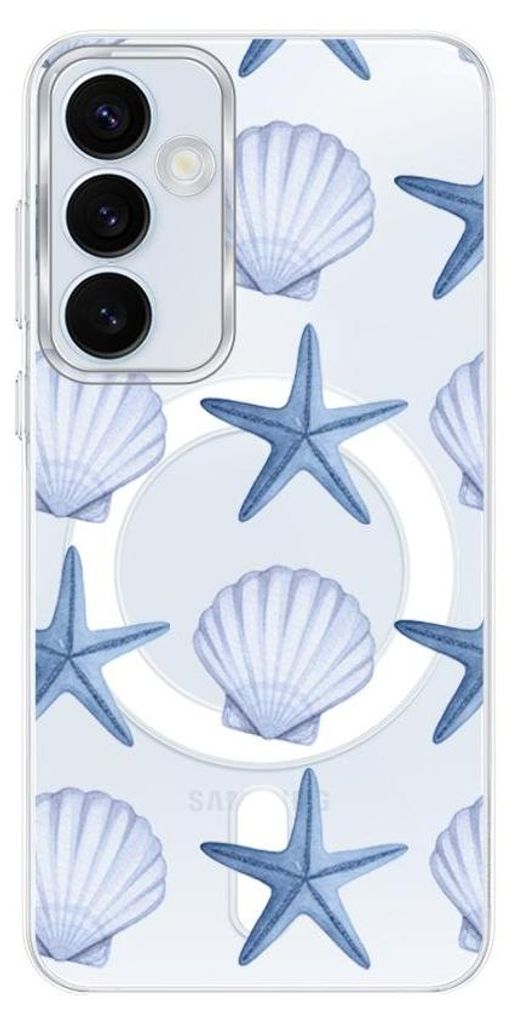 Hartschalenhülle für das Samsung Galaxy A35, kompatibel mit MagSafe, transparent, Blaue Seesterne
