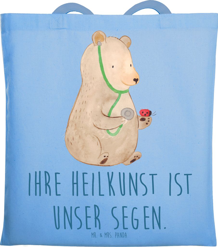 Mr. & Mrs. Panda Jutetasche Arzt Segen - Sky Blue - Geschenk, Bedanken, wichtig, Danke sagen, herzliche Dankesworte, Sorge, Einkaufstasche, Freunds...