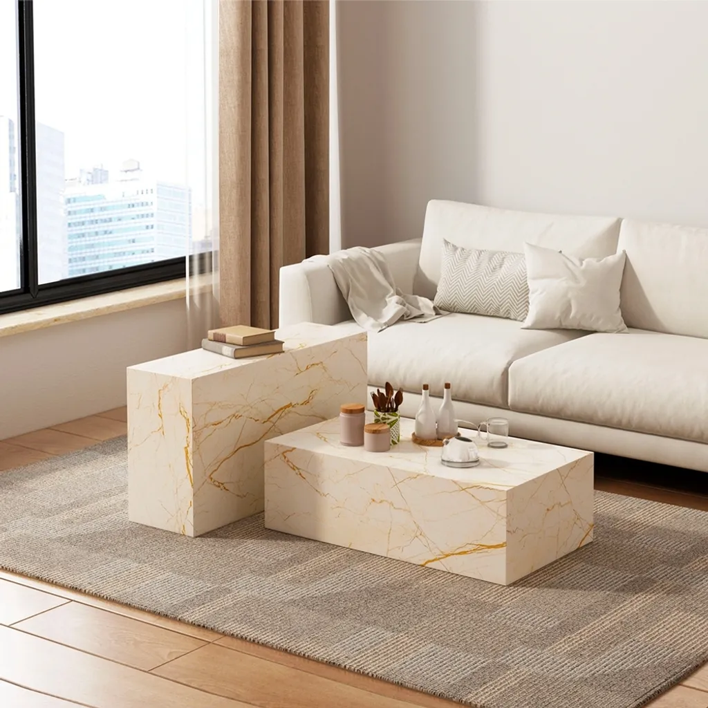 Petite table basse design moderne marbre gris 90x50 cm modèle Mahner - 9