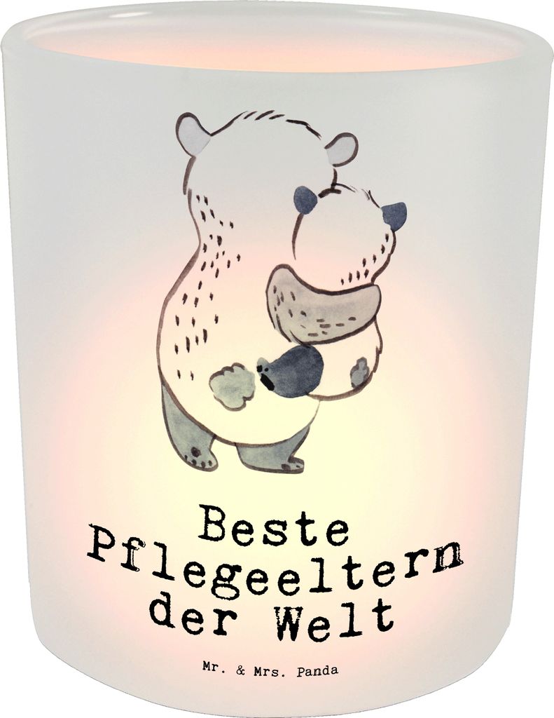 Mr. & Mrs. Panda Kerzenhalter Glas Panda Beste Pflegeeltern der Welt - Transparent - Geschenk, Garten Windlicht, Mami, Geschenkidee, Dankeschön, T...
