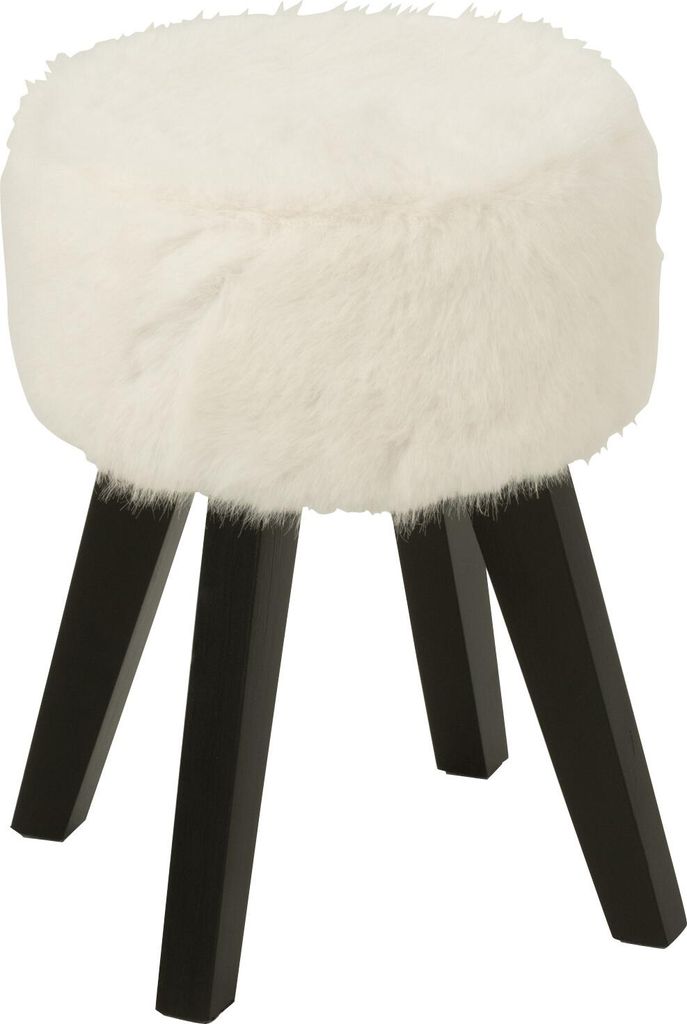 Hocker fur with wooden legs holz weiß