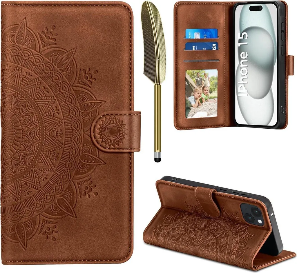 Custodia iPhone 15 Flip Portafoglio Blu Scuro - Protezione 6.1" Pelle PU