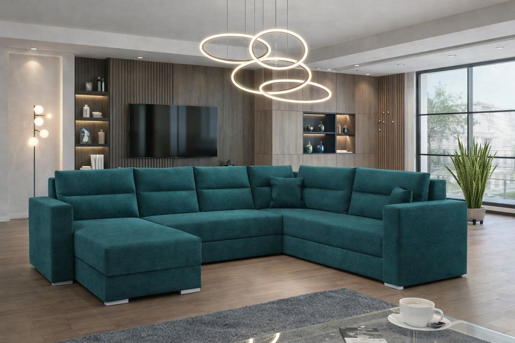 Couchgarnitur Ecksofa Sofa Sofagarnitur Captain U mit Schlaffunktion Wohnlandschaft