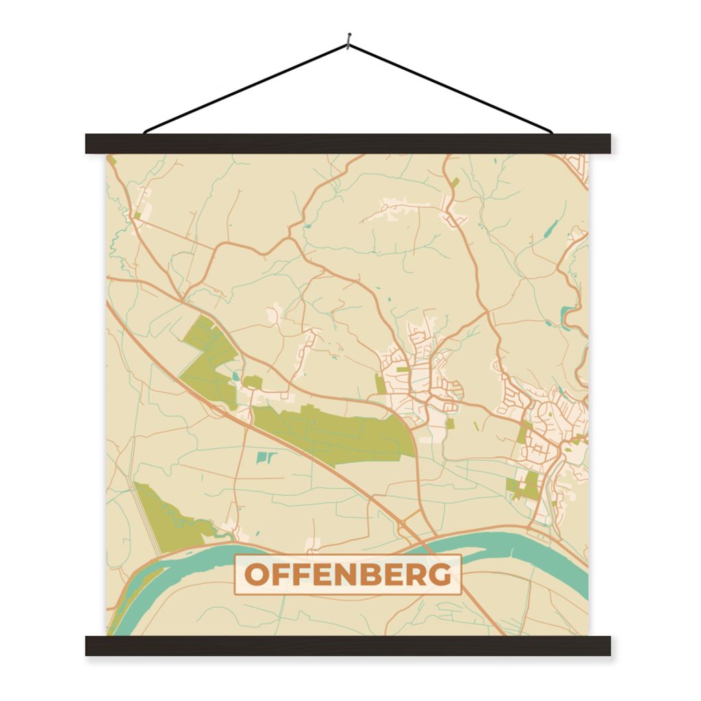 MuchoWow Textilposter Offenberg - Stadtplan - Vintage - Karte 120x120 cm mit schwarzem Rahmen - Aufhängungsset