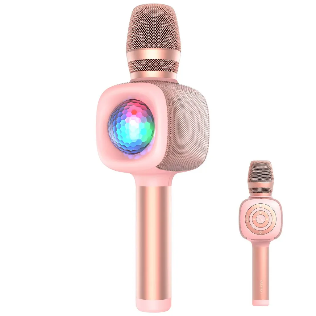 Microfono Karaoke OneOdio Star 10 Rosa: Luci Disco e Divertimento 4-in-1