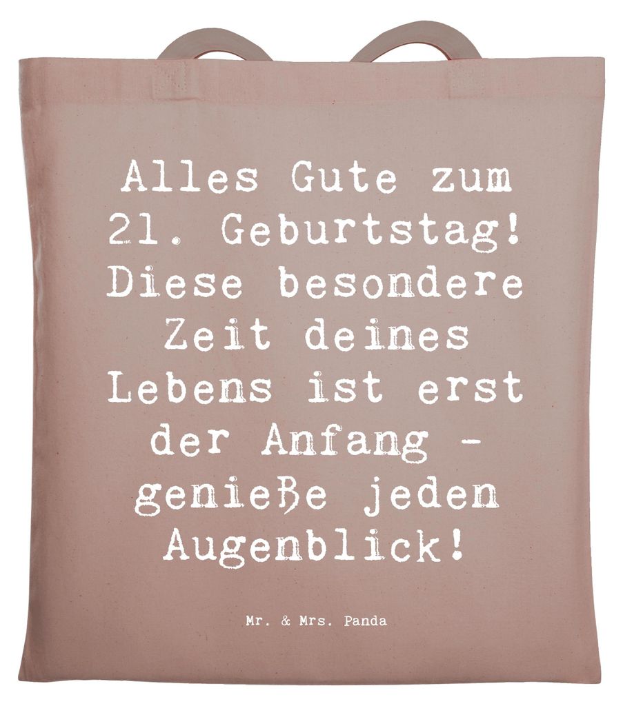 Mr. & Mrs. Panda Einkaufstasche Spruch 21. Geburtstag Freude - Braun Pastell - Geschenk, totebag, Erwachsenwerden, Schultasche, jungen Erwachsenenl...