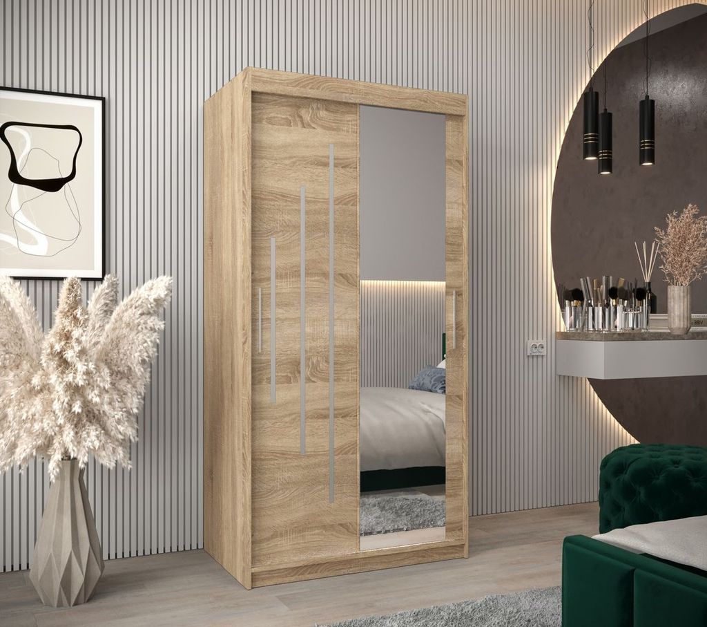 Kleiderschrank mit Spiegel EVA – Breite 100 cm, Sonoma-Eiche