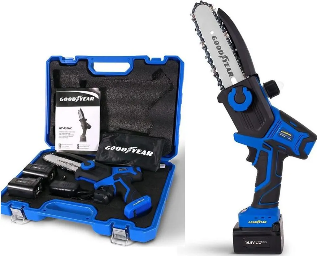 Mini Scie à chaîne 16,8V GOODYEAR : 2 Batteries 4Ah pour longue durée