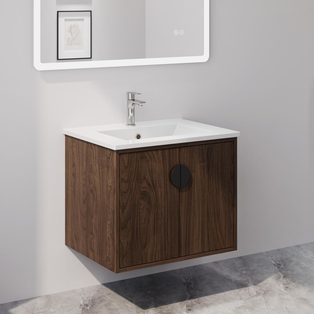 HOROW 60cm Waschtisch inkl. Waschbecken Badmöbel Set 2-teilig Waschbecken mit Unterschrank Waschbeckenunterschrank mit Einsatz-Waschbecken weiß