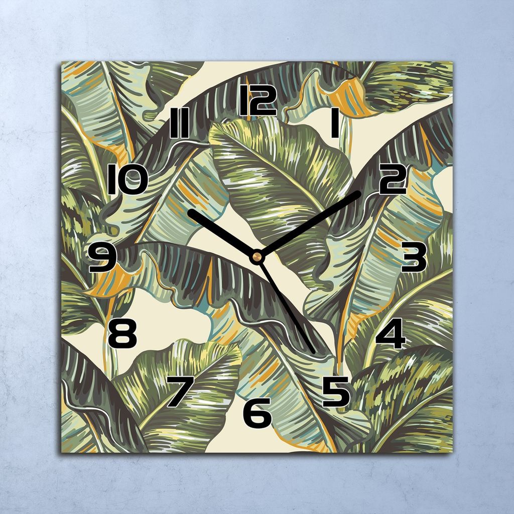 Wanduhr Echt-Glas-Küchenuhr Palmblätter Exotisch Quarz 30x30 Deko Bilder