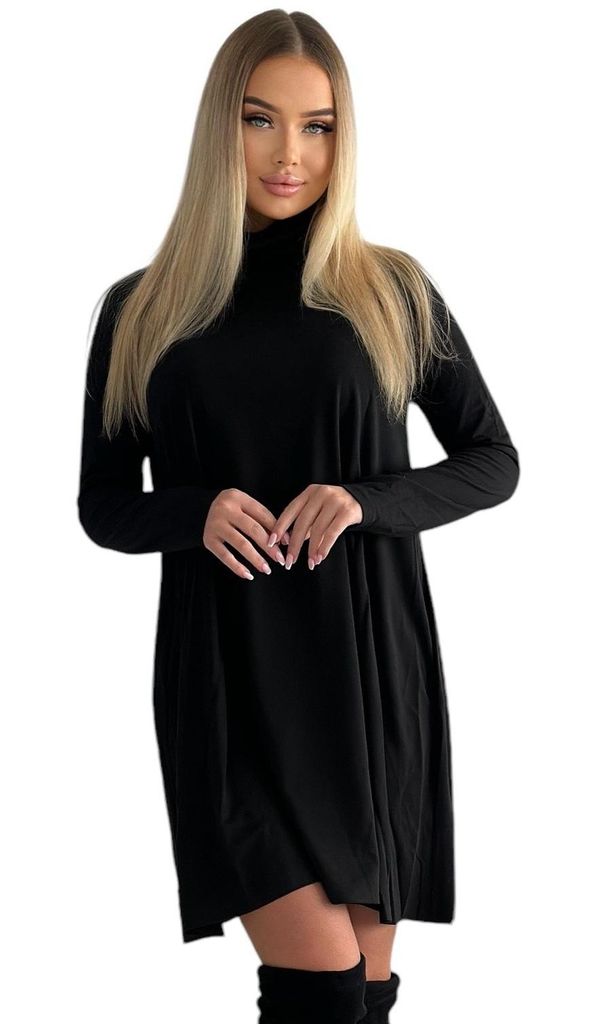 A-Linien-Kleid Kleid Tunika Longshirt Pulli Tunika Minikleid 6510 Schwarz 2XL