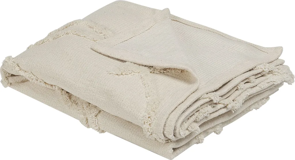 Jeté de canapé beige en coton 130x160 cm idéal pour soirées cocooning