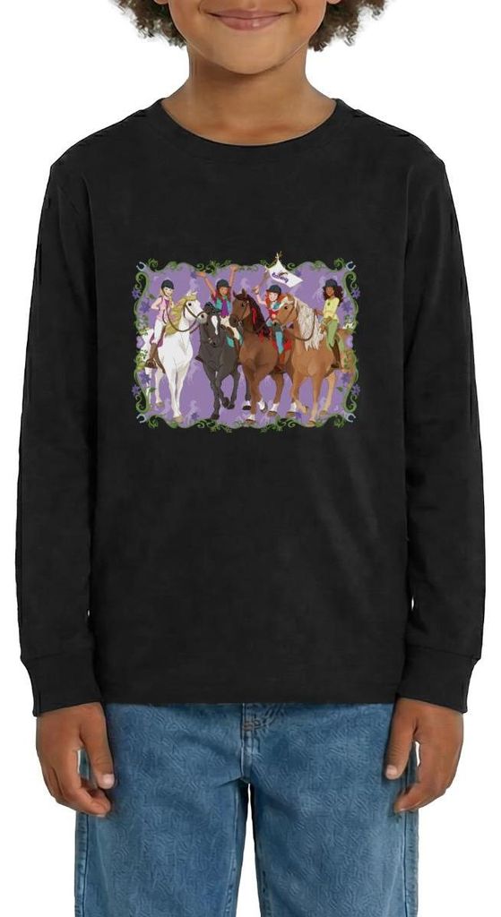 Spreadshirt Schleich Horse Club Lisa Sarah Sofia Hannah reiten Teenager Premium Langarmshirt, 158/164 (12 Jahre), Schwarz
