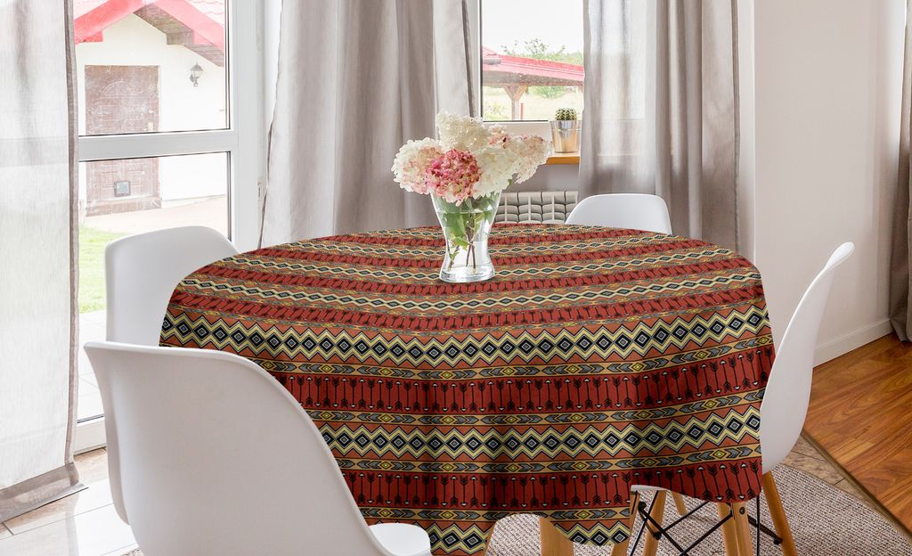 ABAKUHAUS Boho Runde Tischdecke, Geometrische Aztec Borders, Kreis Tischdecke Abdeckung für Esszimmer Küche Dekoration, 150 cm, Mehrfarbig