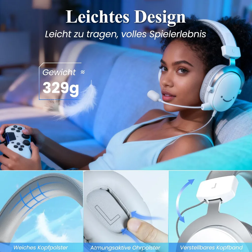 Casque Gaming Over-Ear USB Blanc Fifine avec Micro Haute Qualité - 5