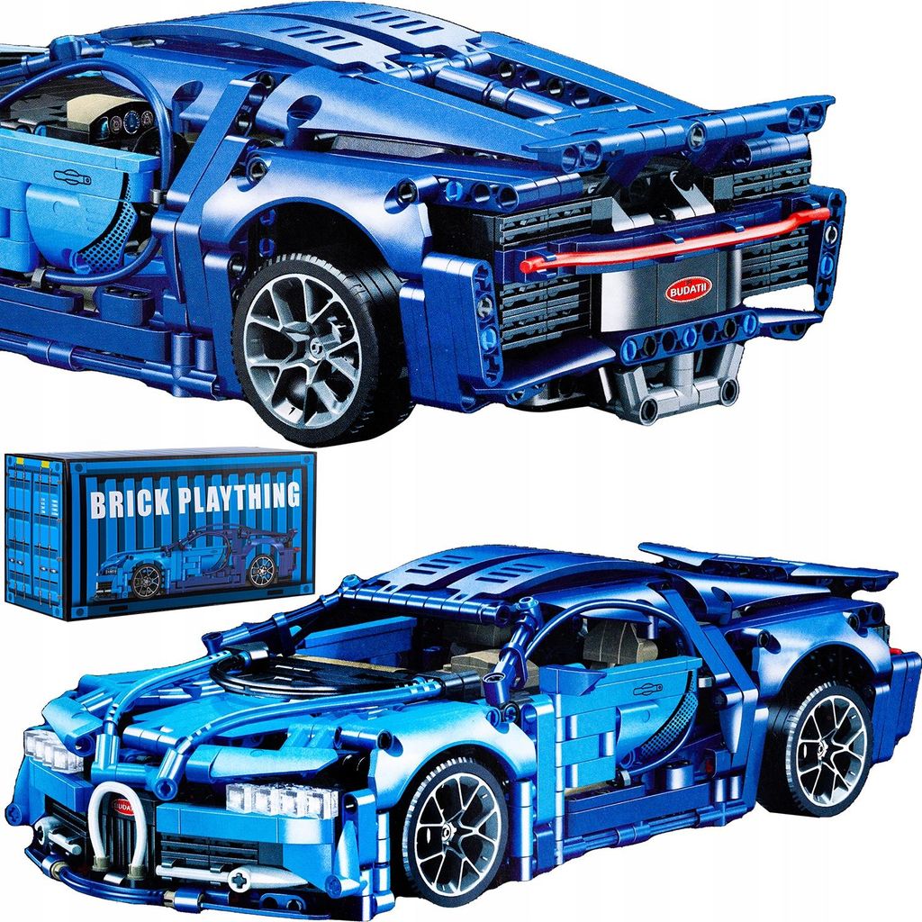 Baustein Set Auto 1300 Teile 1:14 blau Gummireifen silberne Felgen Aufkleber Modell zum Selbstbauen
