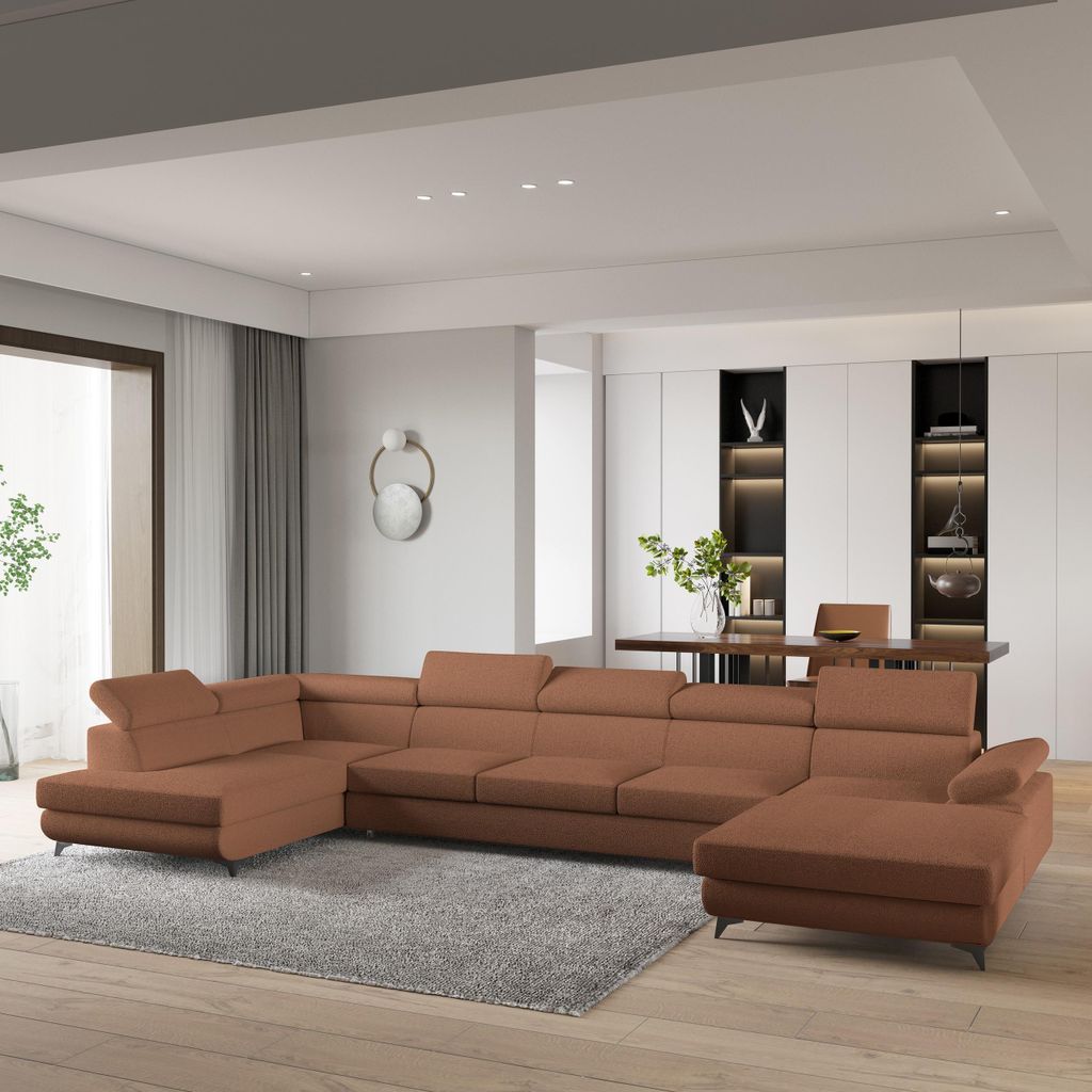 Masseno Ecksofa MONTIVA mit Schlaffunktion U-Form, Sofa mit Bettkasten, Wohnzimmersofa, Couch, Soffa, Bettsofa, Couchgarnitur- Orange, QUELLE 54