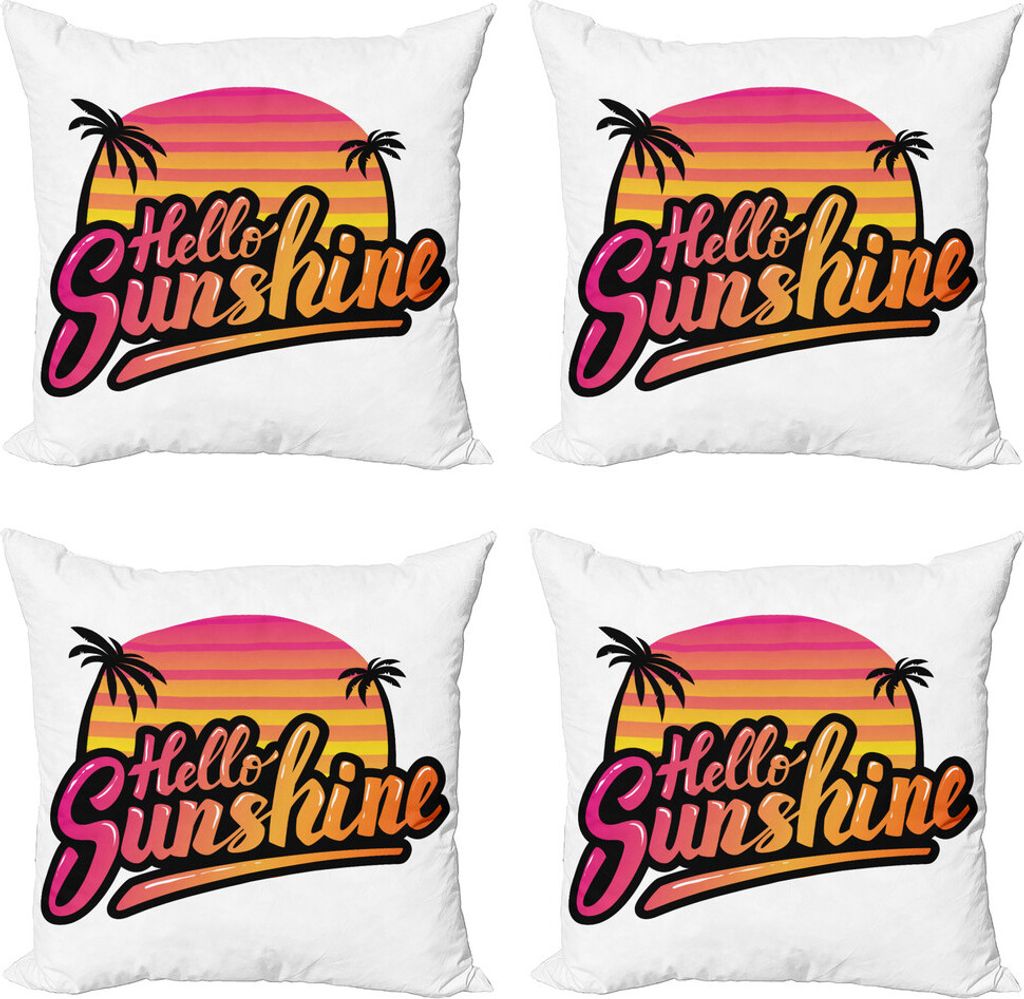 ABAKUHAUS hallo Sonnenschein Kissenbezug Set (4 Stück), Sechziger-Farben, Moderner Doppelseitiger Digitaldruck, 60 cm x 60 cm, Orange Pink