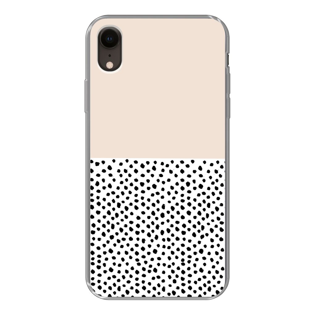 MuchoWow Handyhülle Schutzhülle Hülle für iPhone XR Polka dots - Weiß - Schwarz Silikon Softcase Handy Hülle - Schutzdeckel