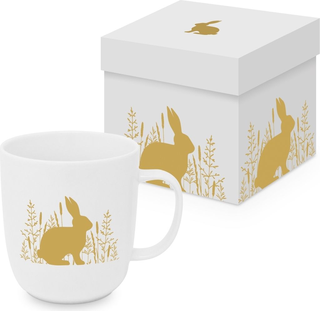 Becher Weiss Ostern mit Häschen in Gold
