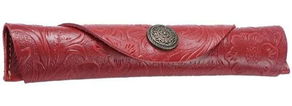 Porte-stylo cuir rouge vintage forme livre scolaire - Rangement Bureau