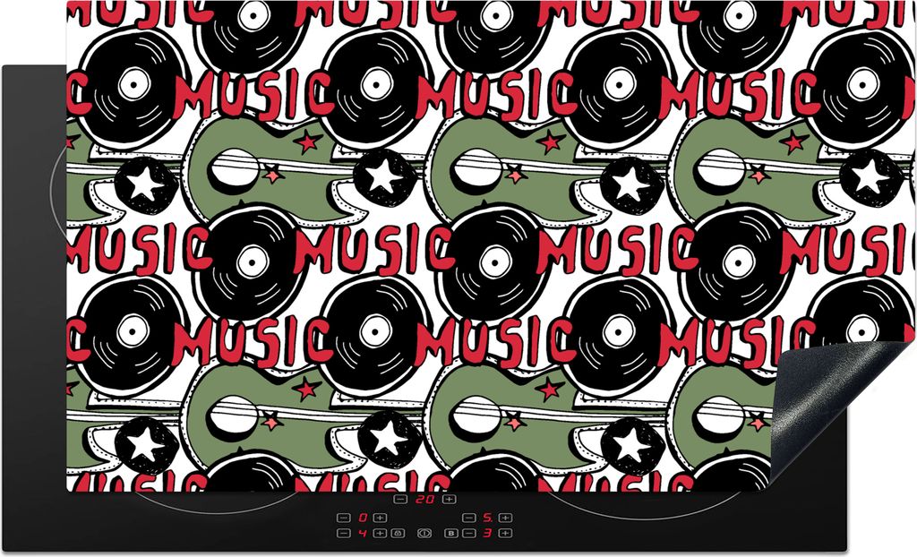KitchenYeah Herdabdeckplatte Muster - Musik - Vinyl , 91x52cm, Küche Deko, Glaskeramikkochfeld Herdabdeckung, Abdeckplatte fùr Kochfeld
