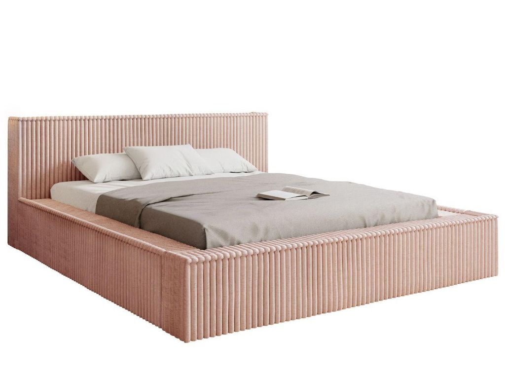 KLICKMOEBEL Polsterbett 160x200 cm mit Bettkasten HEKORA 21 Rosa Farbe aus hochwertigem Cordstoff Holzrahmen mit Lattenrost