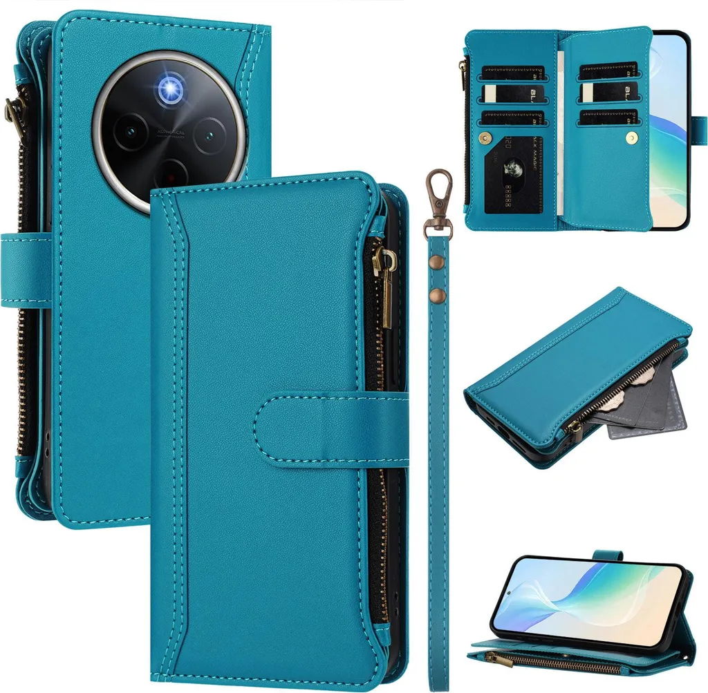 Cover Vivo Y300 Pro Blu Lago con Cerniera e Porta Carte
