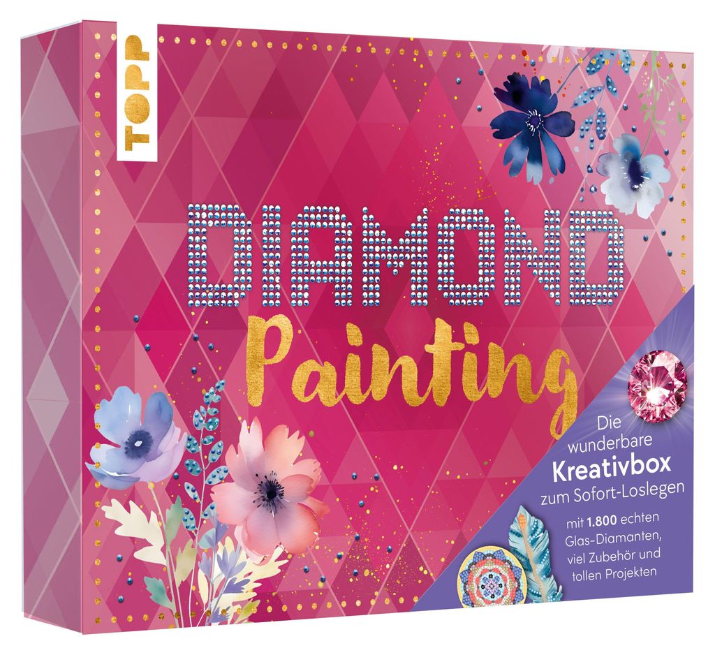 Die wunderbare Kreativbox Diamond Painting, Anleitungsbuch, 1800 Diamanten in 12 Farben, White