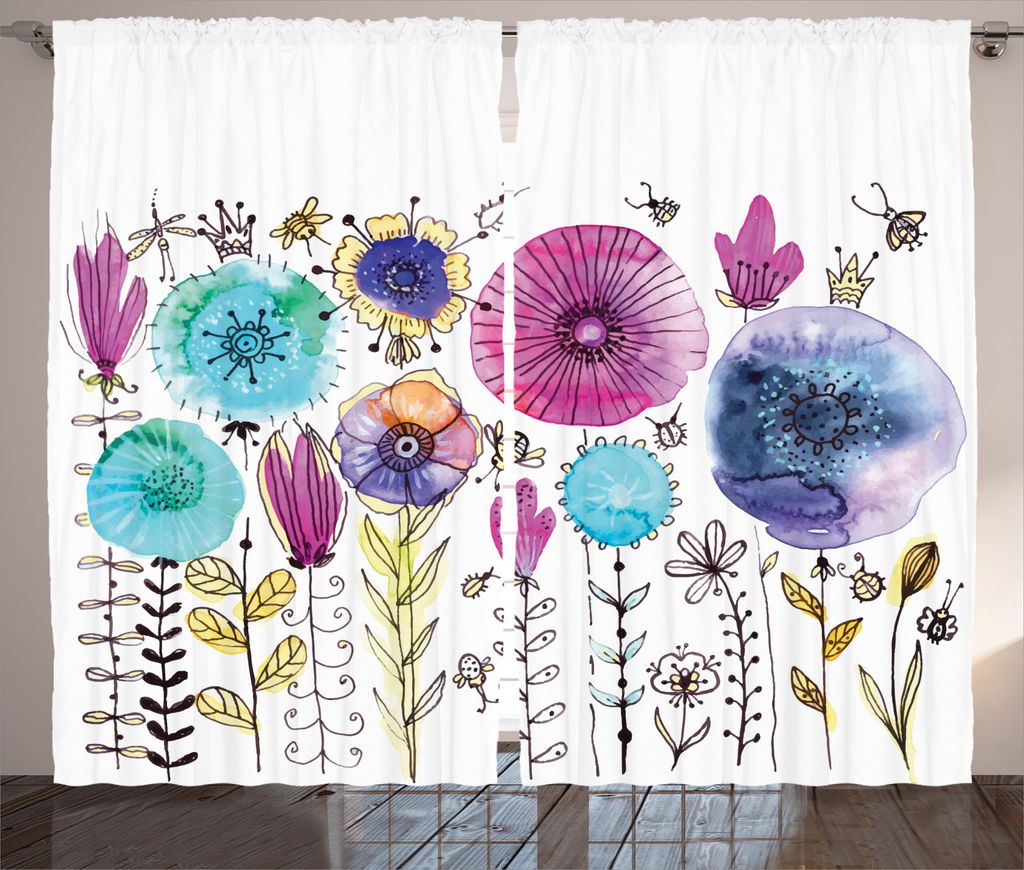 ABAKUHAUS Libelle Rustikaler Gardine, Hallo Sommerkonzept, Schlafzimmer Kräuselband Vorhang mit Schlaufen und Haken, 280 x 245 cm, Pink Blau